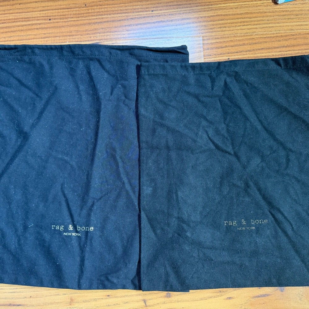 Rag & Bone New York Black Cotton Drawstring Shoe Dust Bags Set of 2 Authentic